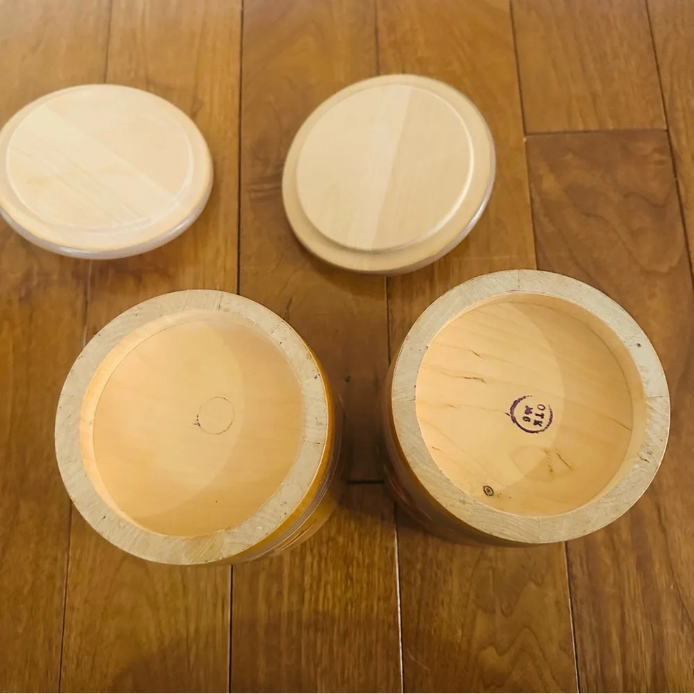 Vintage Hand-Painted Wooden Containers with Lids Soviet USSR Folk Art | Set of 2
